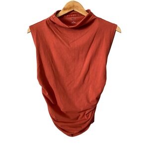 Maeve Anthropologie Womens Rust Orange Mock Neck Ruched Sleeveless Top Size M